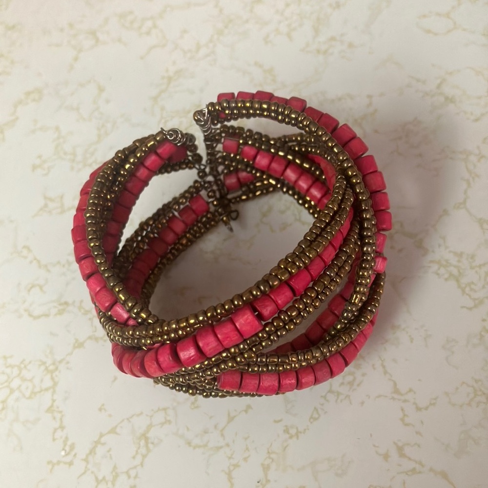 Pink and Gold Beaded Bracelet